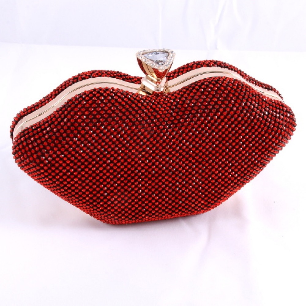 Large Red Lip Rhinestone Clutch